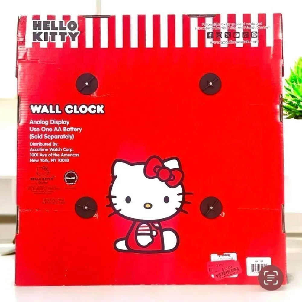 NWT Gorgeous Huge Sanrio 16”D Red Blue Yellow Green Hello Kitty Wood Wall Clock